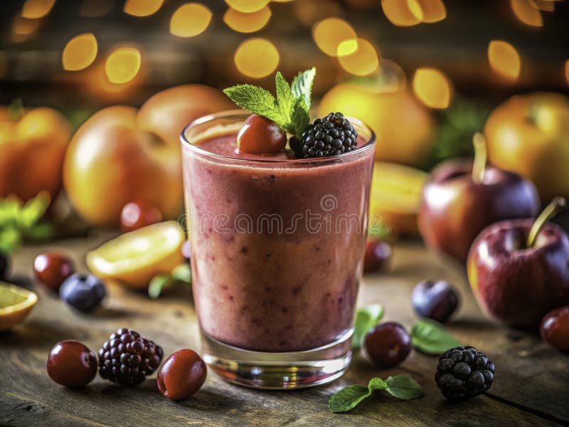 Odświeżający czarny brzoskwiniowy smoothie wiśniowy Vibrant Summer Recipe dla zdrowego i pysznego napoju z royalty ilustracja