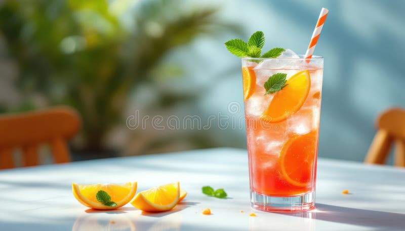 Odświeżanie Mrożonego Napoju Pomarańczowego Z Mint Garnish obraz stock