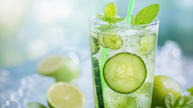 Odświeżanie napoju limonkowego ogórka z lodem ilustracji