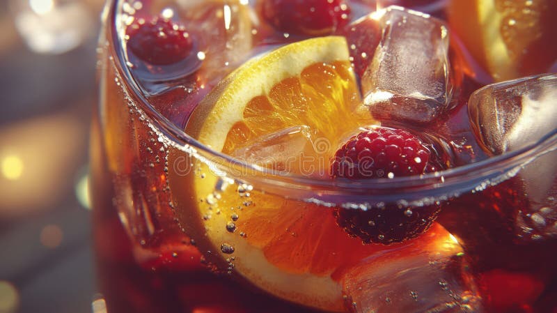 Odświeżanie napoju mrożonego z Citrus and Berries CloseUp zdjęcie stock