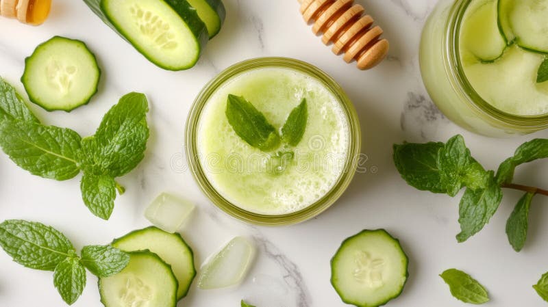 Odświeżanie ogórka Mint Smoothie z Honem ilustracja wektor