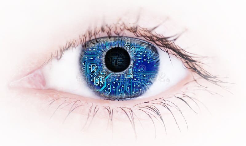 Oeil humain avec avec la réflexion électronique de carte, résumé