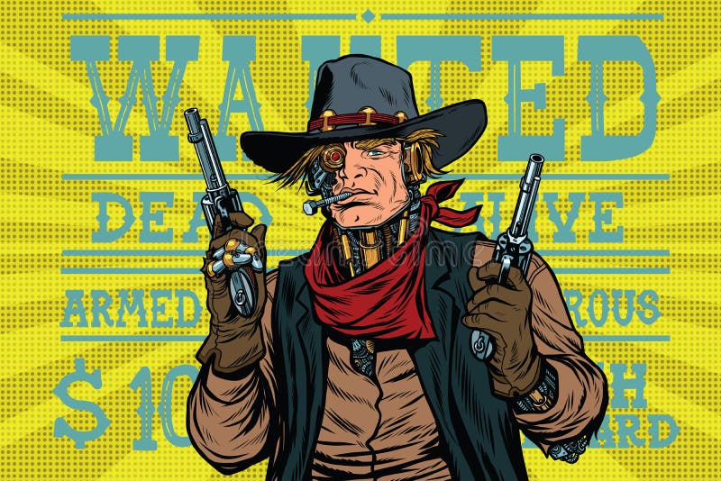 Oeste selvagem do bandido do robô de Steampunk, querido ilustração do vetor Oeste selvagem do bandido do robô de Steampunk, querido ilustração do vetor