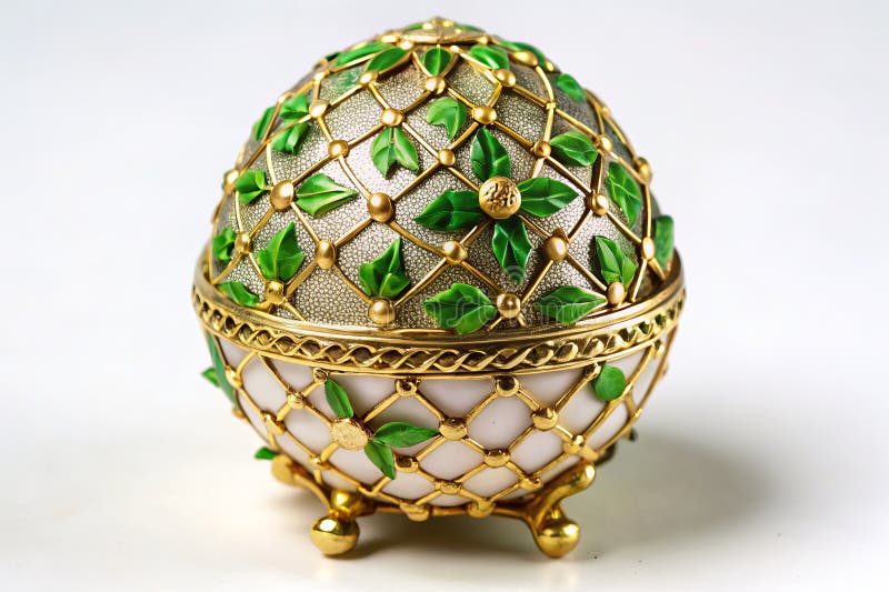 Oeuf miniature exquis : motifs émaillés complexes filigree doré et motif floral délicat illustration stock