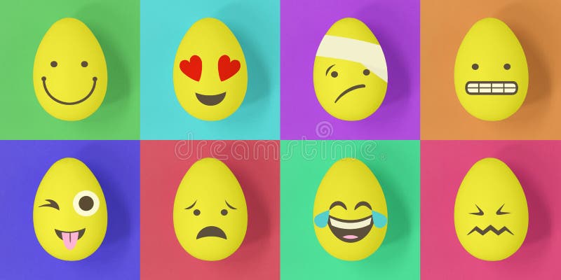 Oeufs d'emoji de Pâques sur un fond coloré des places illustration libre de droits Oeufs d'emoji de Pâques sur un fond coloré des places illustration libre de droits