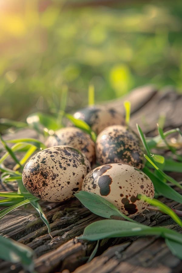 quail eggs on the background of nature. Selective focus. AI generated. quail eggs on the background of nature. Selective focus. AI generated