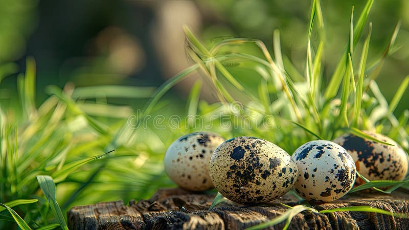 quail eggs on the background of nature. Selective focus. AI generated. quail eggs on the background of nature. Selective focus. AI generated