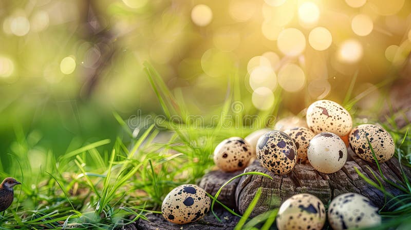 quail eggs on the background of nature. Selective focus. AI generated. quail eggs on the background of nature. Selective focus. AI generated