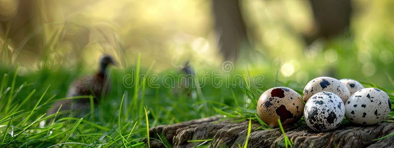 quail eggs on the background of nature. Selective focus. AI generated. quail eggs on the background of nature. Selective focus. AI generated