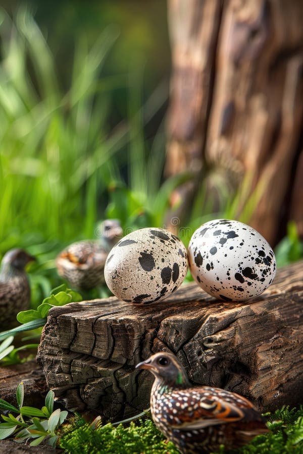 quail eggs on the background of nature. Selective focus. AI generated. quail eggs on the background of nature. Selective focus. AI generated