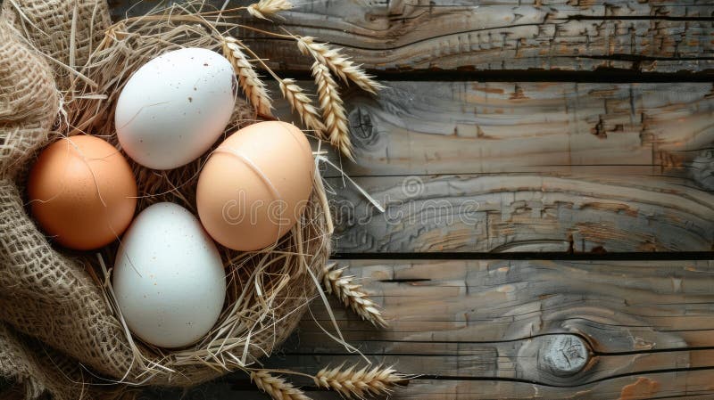 chicken eggs on a wooden background. Selective focus. AI generated. chicken eggs on a wooden background. Selective focus. AI generated