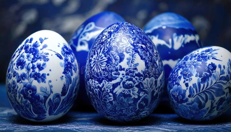 Oeufs de Pâques bleus et blancs peints dans le style d'un tableau bleu chinois. Oeufs de Pâques bleus et blancs peints dans le style de la peinture bleue chinoise parfait comme bannière pour le