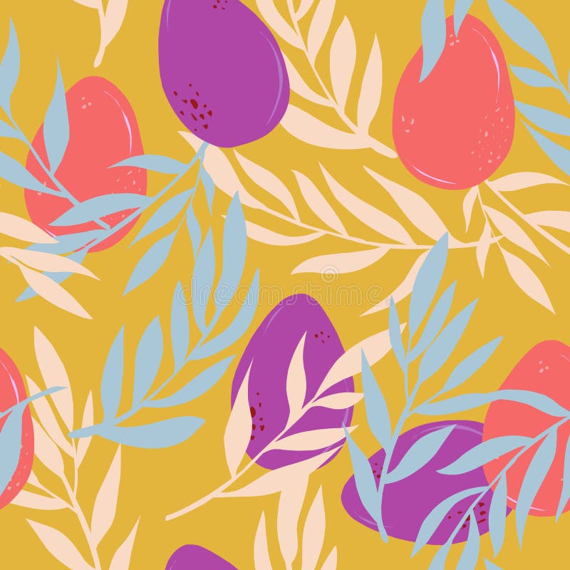 Easter eggs and branches hand drawn vector seamless pattern Retro style. Easter eggs and branches hand drawn vector seamless pattern Retro style