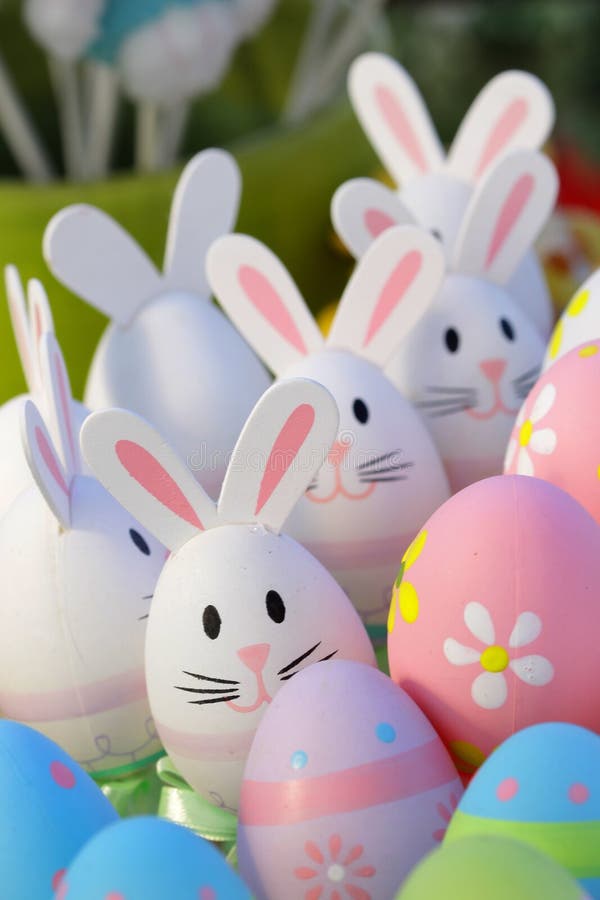 Many colorful designed easter eggs and bunny toys. Many colorful designed easter eggs and bunny toys