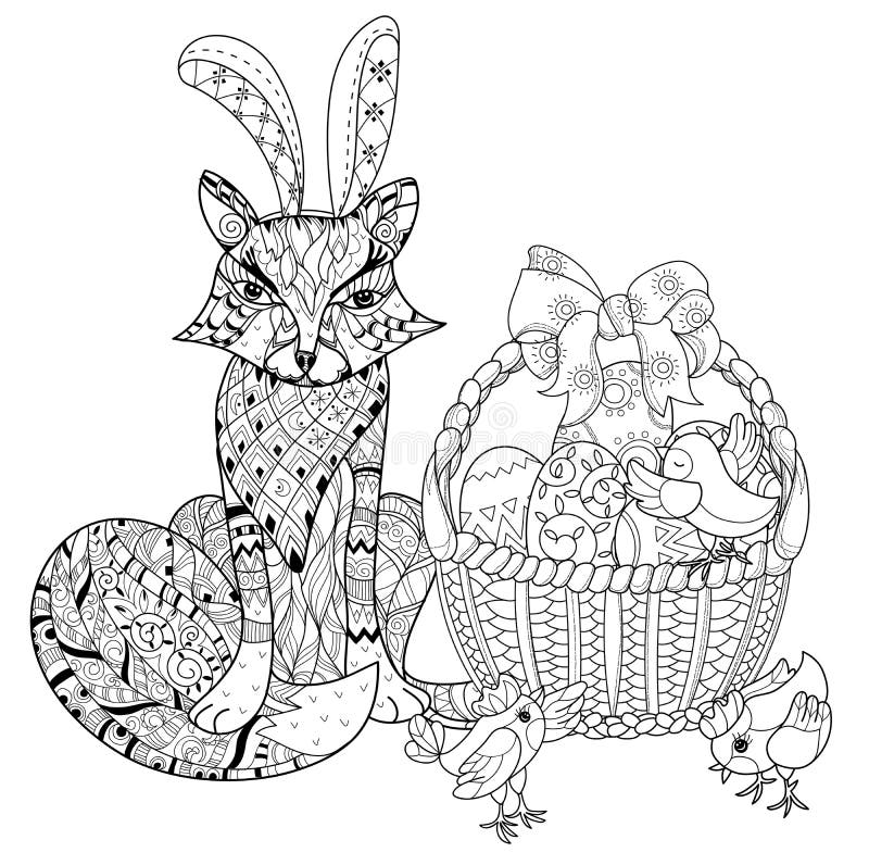 Oeufs de pâques tirés par la main d'ensemble de griffonnage dans le panier illustration libre de droits Oeufs de pâques tirés par la main d'ensemble de griffonnage dans le panier illustration libre de droits
