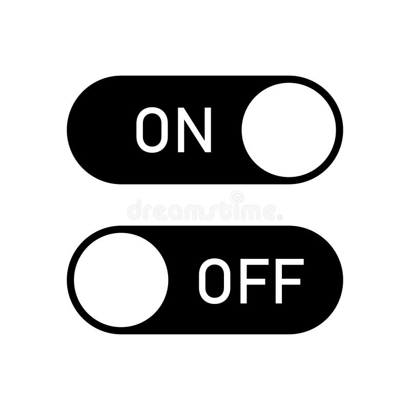 On Off Button Slider Isolated on White Background. Active Bar Stock