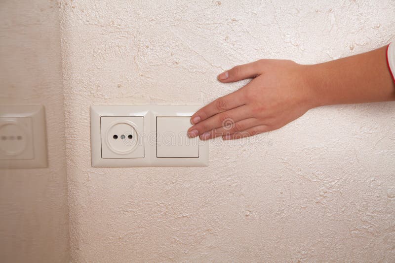 On or Off Light Switch. Woman Hand Stock Photo Image of industry