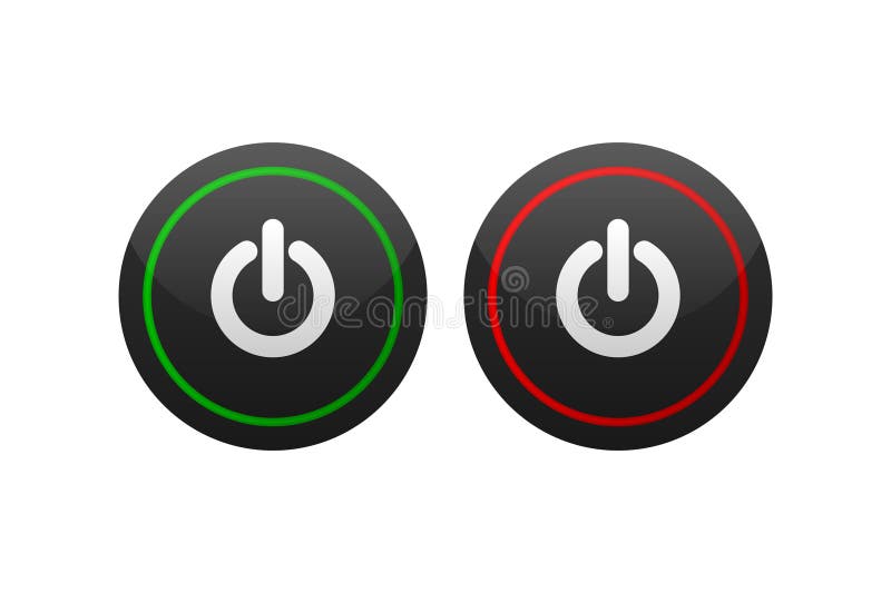 On and Off Push Button. Power switch button with turn on off. Vector illustration. stock illustration