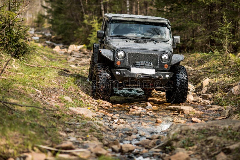 Off-road extreme expedition on black jeep wrangler