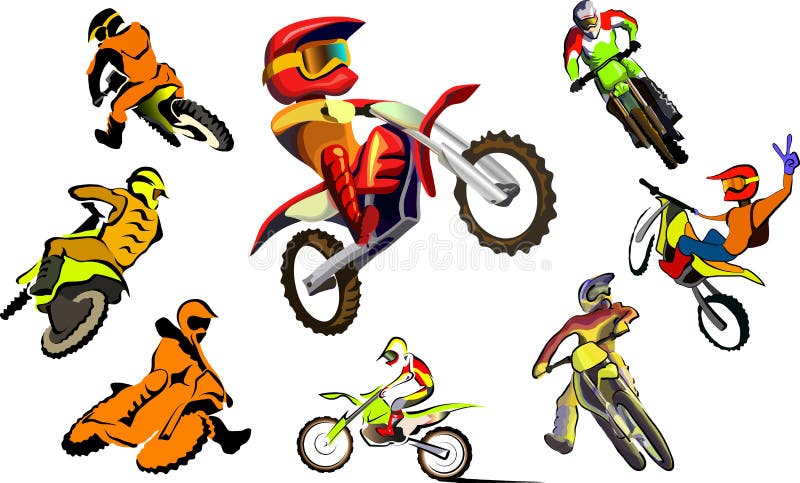 Off Road Motorcycle, Vector Set Stock Illustration - Illustration of