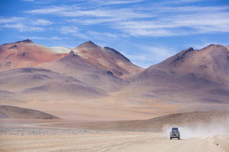 Off-road vehicle driving in the Atacama desert, Bolivia
