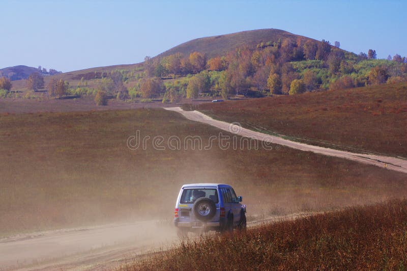 Offroad Vehicle Running in the Grassland Stock Image Image of