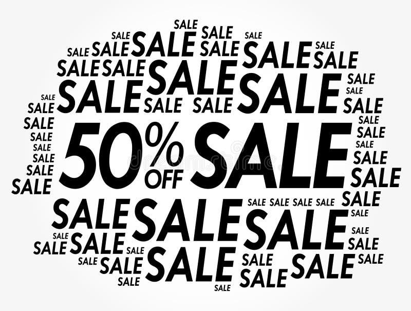 50 Off Sale Word Cloud Collage, Business Concept Background Stock