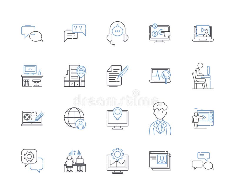 Off-site labor line icons collection. Freelancing, Digital nomadism, Remote work, Telecommuting, Virtual work stock illustration