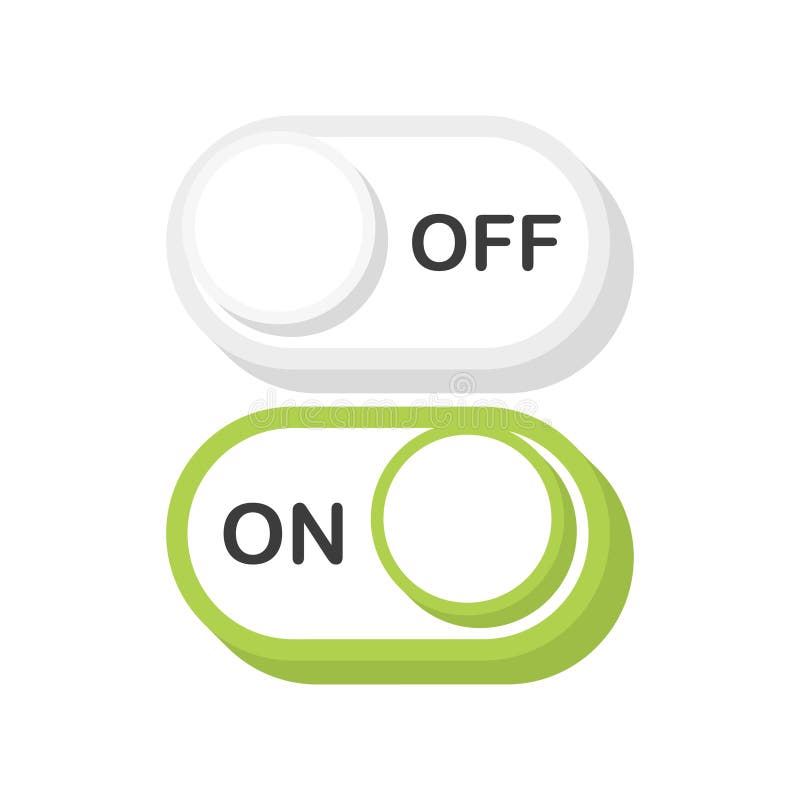 On and Off toggle switch buttons. Modern 3D flat style. Vector vector illustration