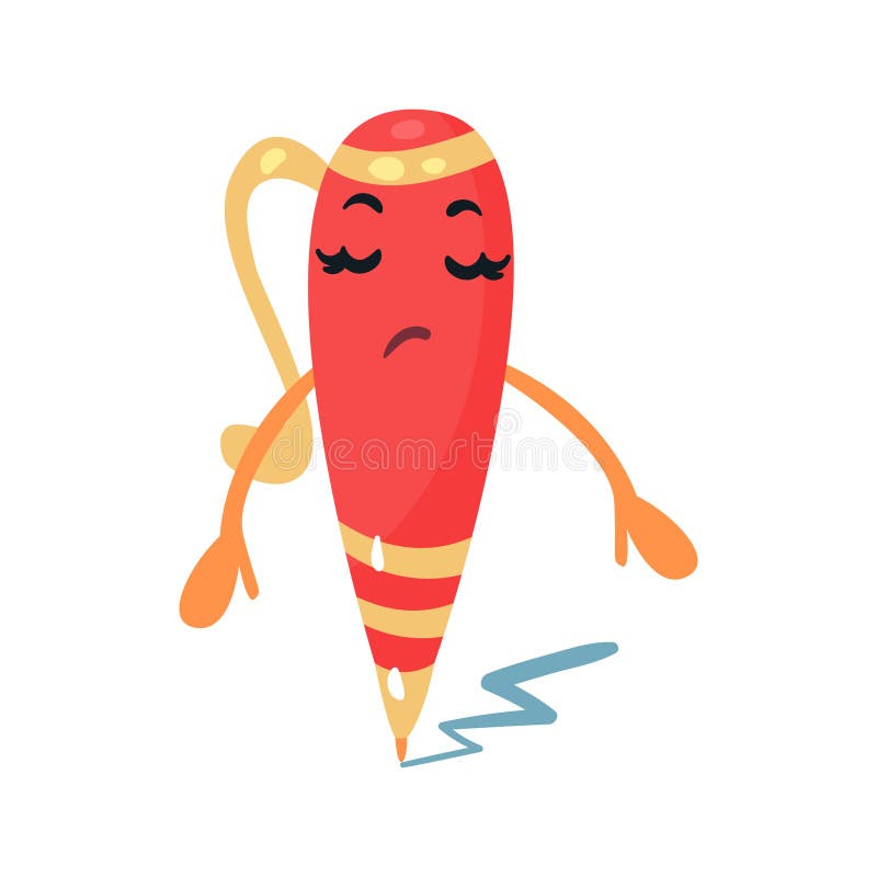 Offended Cartoon Humanized Red Pen Character Standing with Closed Eyes ...
