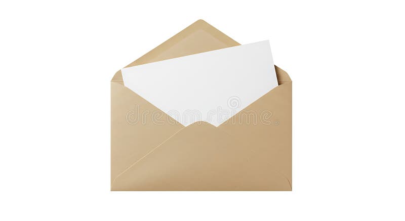 Offene braune Hülle mit weißem Papier im Aufkleber auf weißem Hintergrund, erzeugt mit ai lizenzfreie abbildung