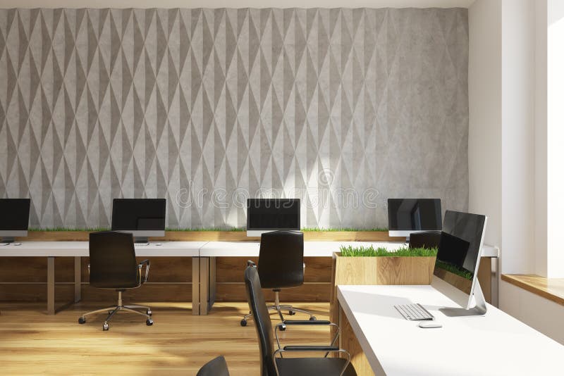 Offenes Büro des grauen Diamantwand-Musters vektor abbildung Offenes Büro des grauen Diamantwand-Musters vektor abbildung