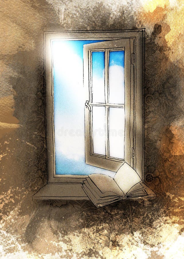 Offenes Fenster Mit Einem Buch Auf Einem Fensterbrett