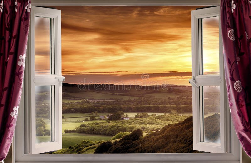 Offenes Fenster Zur Ländlichen Landschaft Stockbild Bild
