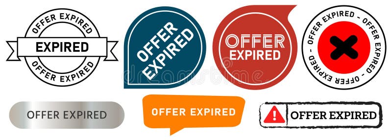 Offer expired due time promo advertise quality deadline expiration stamp icon design collection stock illustration