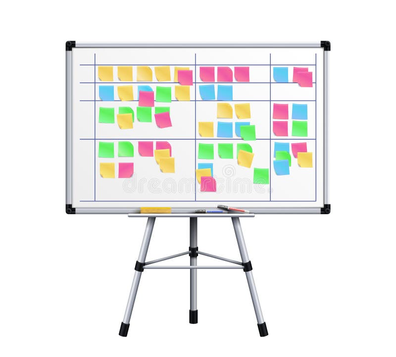 Meeting white board with color stickers. Scrum task board with