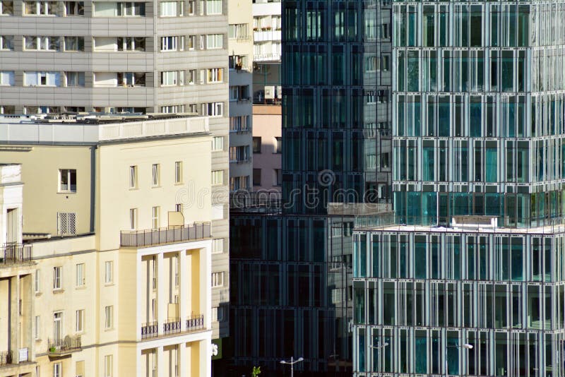 Urban abstract background, detail of modern glass facade, office business building.