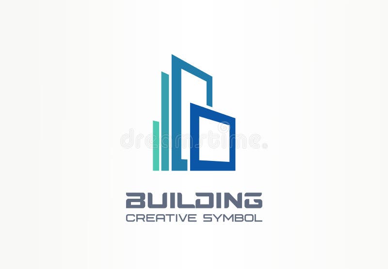 Office building creative symbol concept. Modern skyscraper, 3d architect, construction silhouette abstract business logo royalty free illustration