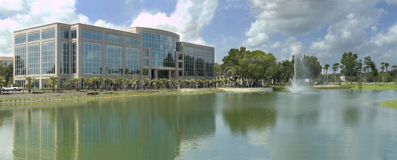 Office building and fountain