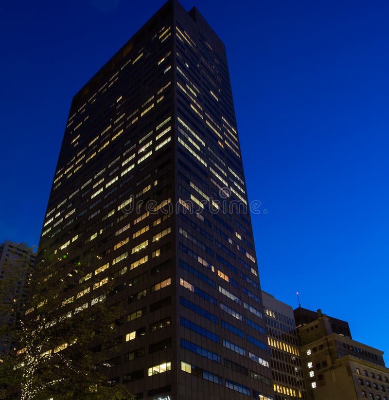 Office building at night in Boston stock photos