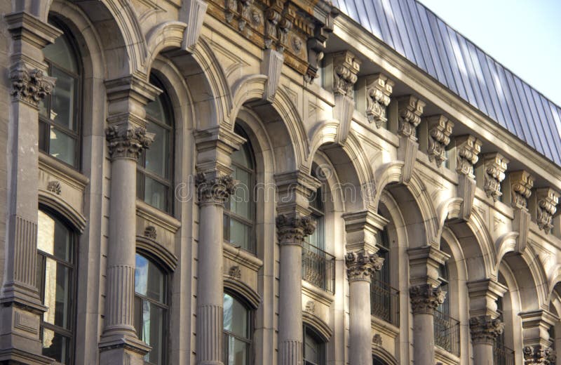 Columns on an old business building