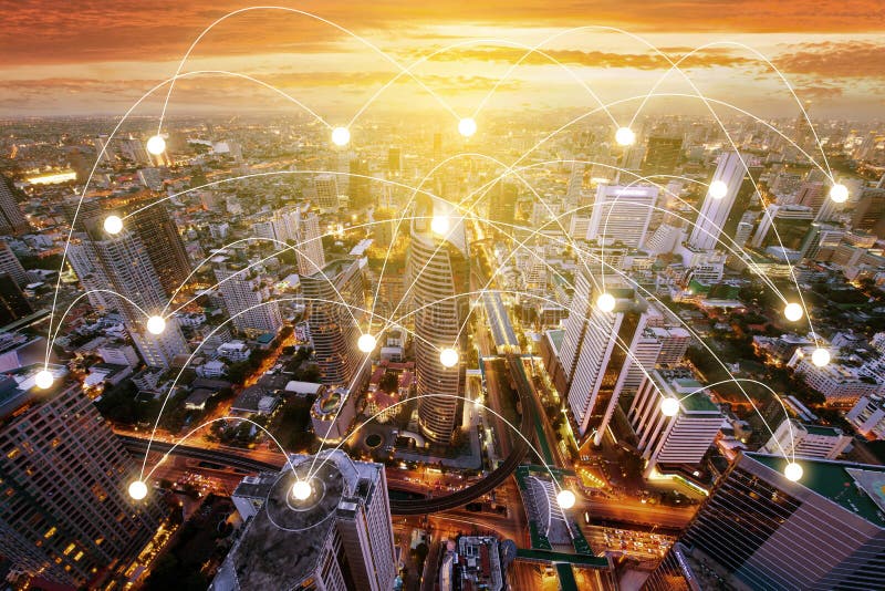 Office business network connectivity background. stock photos