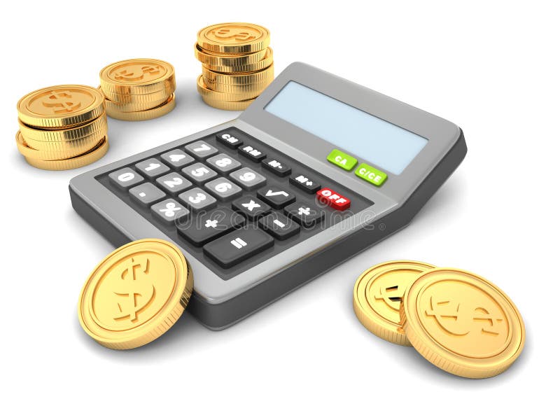 Office calculator with golden dollar coins royalty free illustration