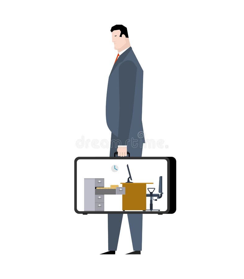 Office in case. mobile Workplace in suitcase. Manager at work. B royalty free illustration