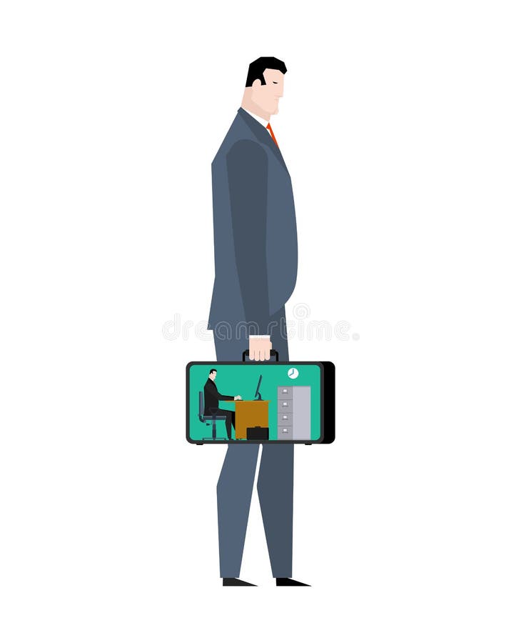 Office in case. mobile Workplace in suitcase. Manager at work. royalty free illustration