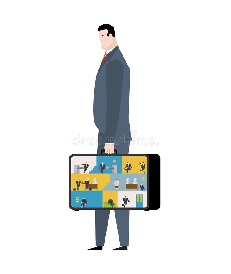 Office in case. mobile Workplace in suitcase. Managers working o vector illustration