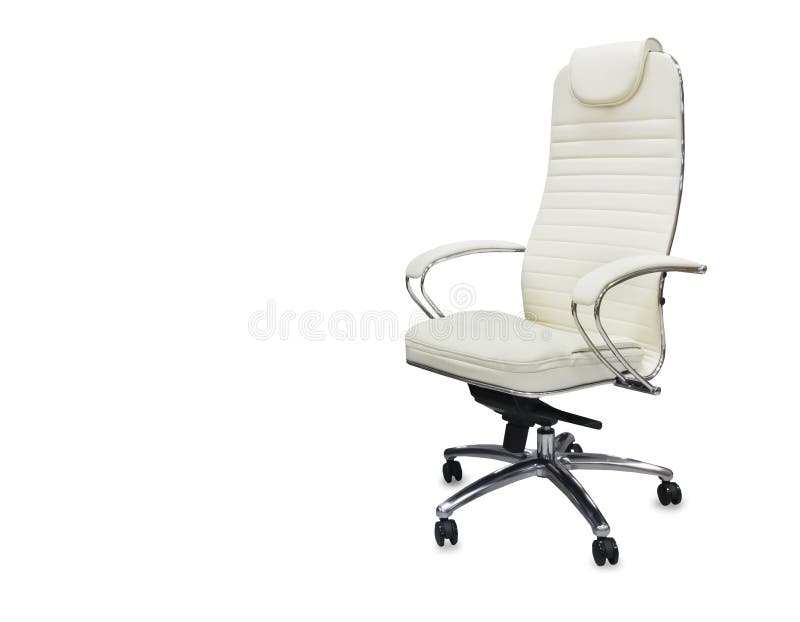 The Office Chair from White Leather. Isolated Stock Photo Image of