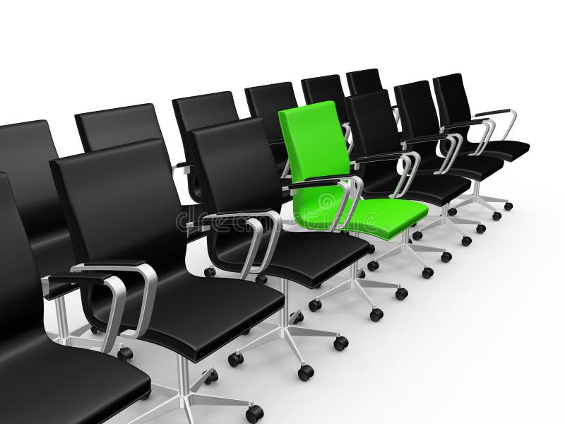 Office Chairs in a Row with Green Chair Stock Illustration