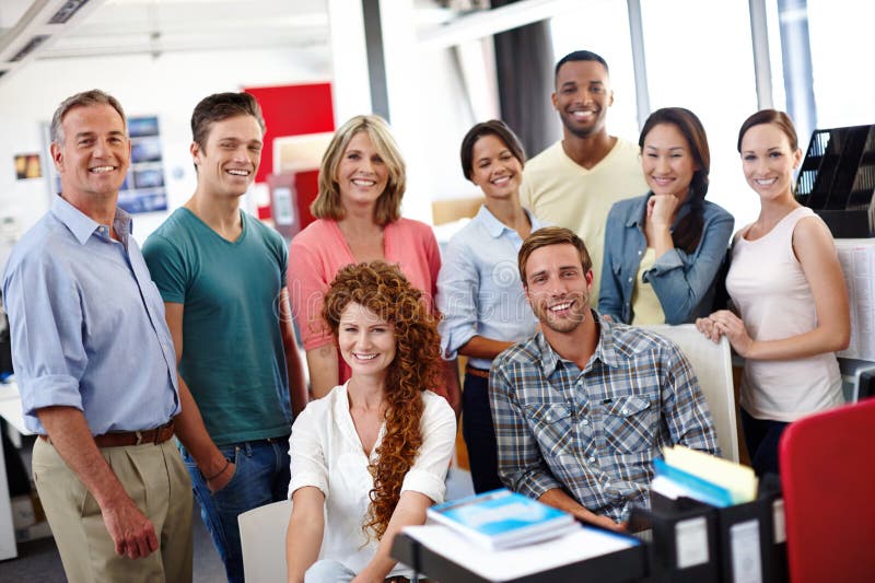 Office, creative agency and business people in portrait for teamwork, startup progress and solidarity. About us stock photos