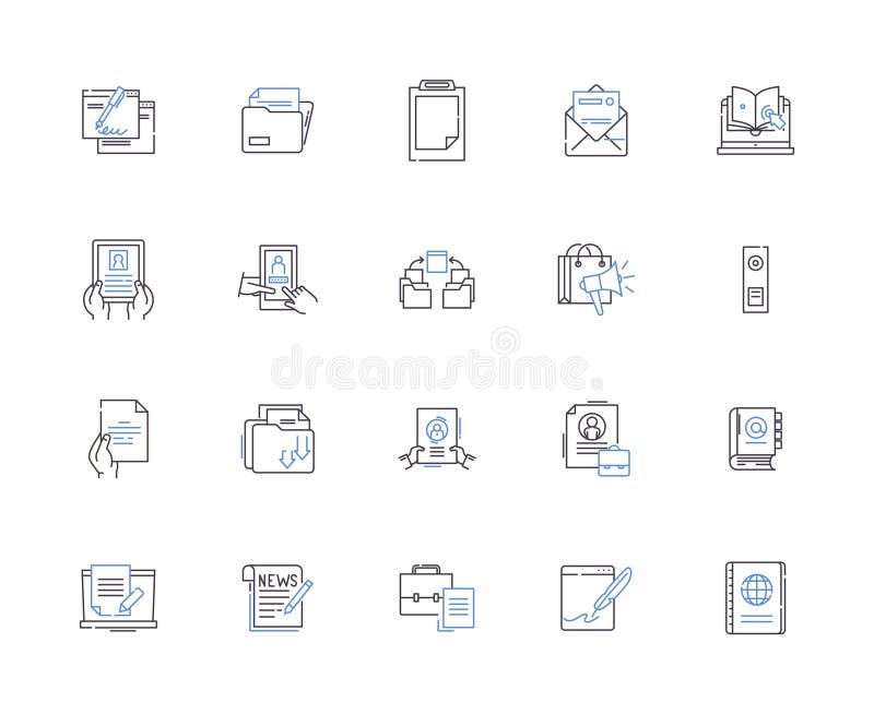 Office design outline icons collection. Office, Design, Interior, Decoration, Layout, Arrangement, Architecture vector royalty free illustration